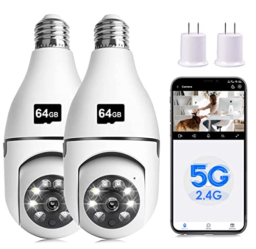 Light Bulb Security Camera, 1080P 2.4G&5G WiFi Security Camera, 355° Motion Detection Night Vision Light Socket Security Camera