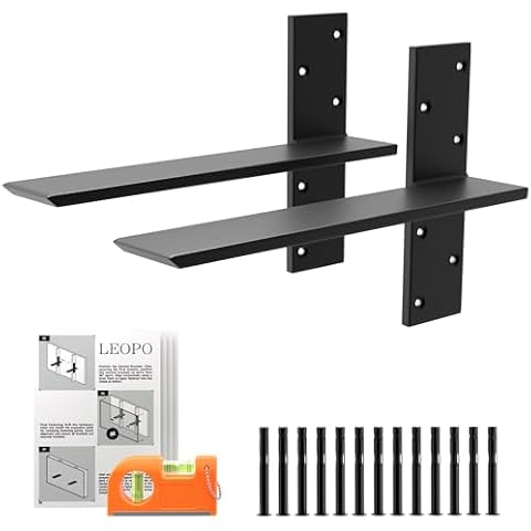 LEOPO 14"Lx2.5"W 2 Pack Free Hanging T Shelf Bracket, 3/8" Thick Countertop Support Brackets, Heavy Duty Knee Wall Hidden Floating Countertop Bracket for Cabinets, washbasin, Bench Seats,Vanities Cover