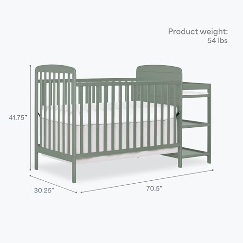 Image of Dream On Me Anna 4 in 1 Full Size Crib and Changing Table Combo in Meadow Green, Greenguard & Baby Safety Alliance Certified, Converts from Baby Crib to Toddler Bed and Day Bed