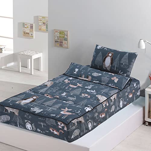 DHESTIA HOME - Saco Nórdico Ajustable Cremallera Infantil Cama 90 y Cama 105 Forest - Color Gris,...