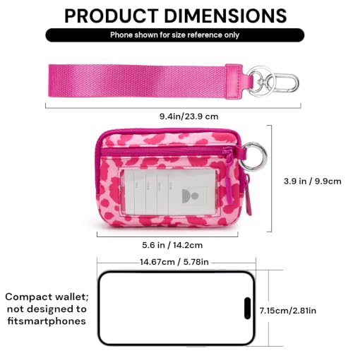 Image of Small Wristlet Wallets for Women with Clear ID Window, Keychain Coin Purse | Organized Interior with 3 Card Slots, Inner Mesh Pouch, Lipstick Holder, Metal Key Ring and Detachable Wrist Strap
