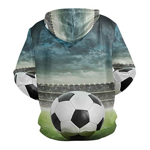Moletom masculino com capuz e manga comprida com estampa 3D de bola de futebol no estádio, Multicolo