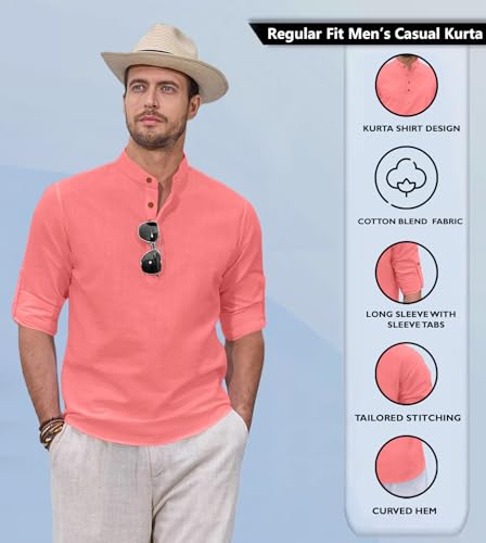 Image of Zombom Men's Kurta || Chinese Collar Long Sleeves || Straight Hip Length Kurtas || Short Kurta for Men || for Festival || Function || Occasion Wear Fancy Kurta for