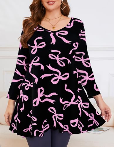 Image of LARACE Plus Size Tops for Women 3 /4 Sleeve Shirts V Neck Tunic Tops Blouses