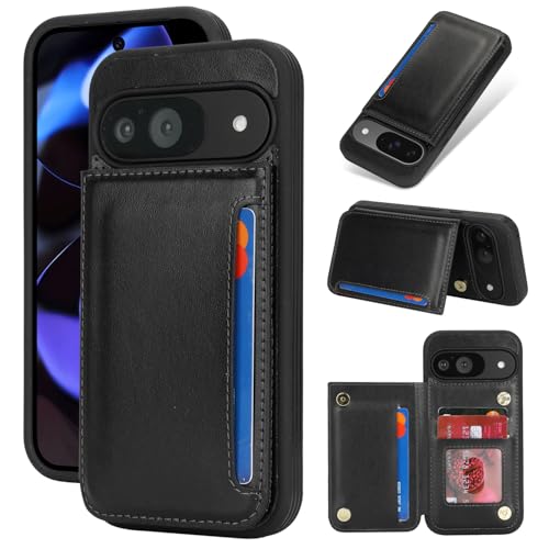 iCoverCase Compatible with Google Pixel 9/9 Pro Case with Card Holder Wallet Phone Case for Women Men [RFID Blocking] PU Leather Protective Wallet Case for Pixel 9/9 Pro (Black)