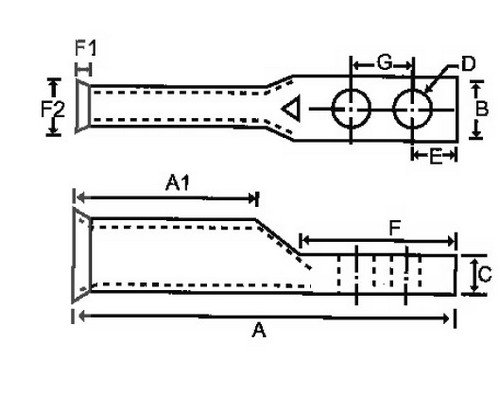 Image of Morris 94742 Long Barrel Flex Cable Compression Lug, Copper, 2 Holes, 500 Wire Range, 1 /2 Stud, 1-3 /4-inch Hole Spacing