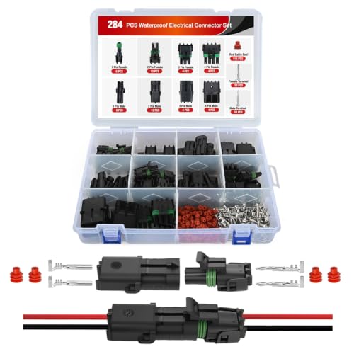 Image of Nilight 284PCS 1 2 3 4 Pin Waterproof Automotive Electrical Connector Kit | Quick Connect and Disconnect Male Female Pin 20-16AWG Terminal Wire Connectors for Car Truck Motorcycle Marine Boat - 26 Kits