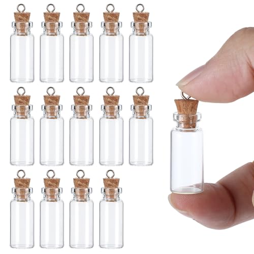Piriuuo Lot de 15 tubes à essai avec bouchon, 2 ml, petites bouteilles en verre avec bouchon, mini bouteilles en verre à remplir, bouteilles de souhaits,...