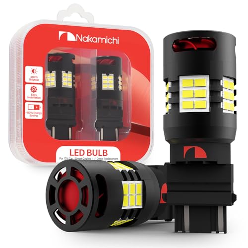 Nakamichi T25 3156 3157 3056 3057 4157 4057 Car LED Bulb 30-SMD 3020 Chip Canbus Error-Free 12,000 RPM Fan for Brake Turn Signal Indicator Reverse Backup Tail Light (Xenon White, 30 LEDs, Pack of 2)