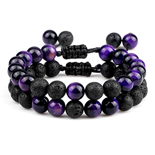 Pulseras de ojo de tigre y chakra de lava natural ajustables, pulseras de pareja HHRLCHX