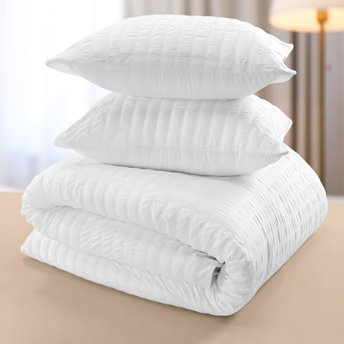 Miniatura 3 de Utopia Bedding Seersucker Funda Nordica Cama 150 - Juego De Funda Nórdica De Microfibra Seersucker 220x240 Cm Y 2 Funda De Almohada 65x65 Cm Blanco