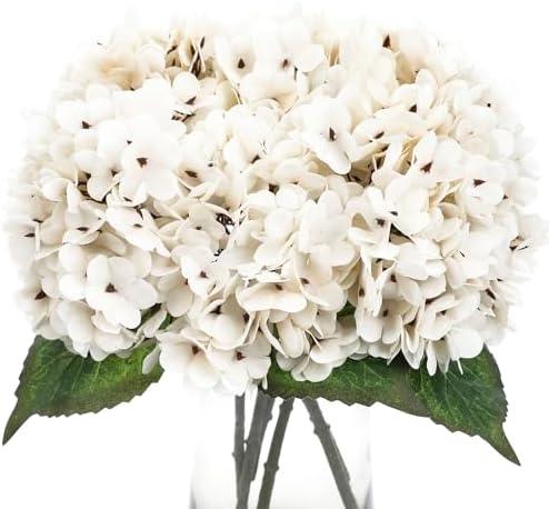 Kimura's Cabin 6pcs Fake White Flowers Artificial Silk Hydrangea ...