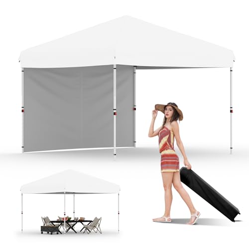10x10 Pop Up Canopy with One Button Push Setup & One Sidewalls- Heavy Duty Outdoor Canopy Tent with...