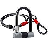 Minicandado antirrobo con argolla en forma de «D» de 15 mm para bicicleta, con un cable flexible de 1,21 m para un mayor alcance y una segunda capa de protección.
