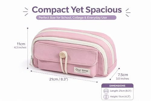 Image of Kawaii Cute Aesthetic Pencil Case for Girls & Boys | 3 Layer 6 Compartment Large Capacity Pencil Pouch with Zipper | Cartoon Stationery Organizer Bag for Students & Kids (Pink)