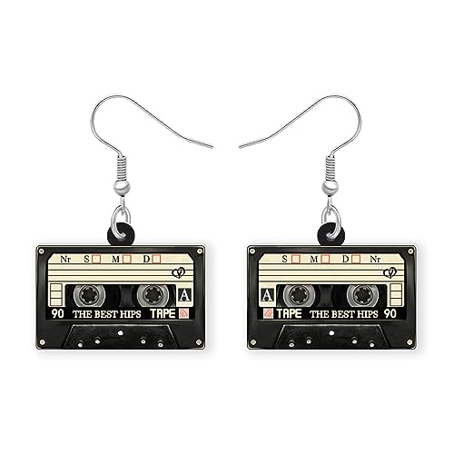 DALANE Acrylic Fun Vintage Boucles D'oreilles Cassette Tape Radio Bijoux Rétro pour Femmes Filles 80s 90s Cadeaux Nostalgiques Fête Favors (Noir)