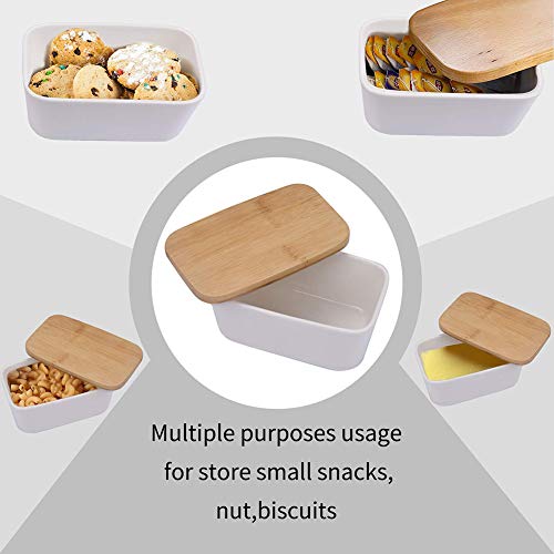 Aochol Enamel Butter Dish, Butter Keeper Butter Container with Bamboo Lid, Heat Resistant Kitchen Organization Storage(250ml)