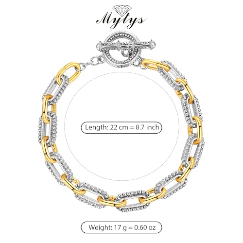 Link Bracelet for Women Gold and Silver 2 tone Circles Chain Wire Bangle Bracelets4