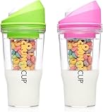 CRUNCHCUP Bundle & Save on Two Portable Cereal Tumblers - No Spoon, No Bowl, It's Cereal on the Go [Green & Pink]
