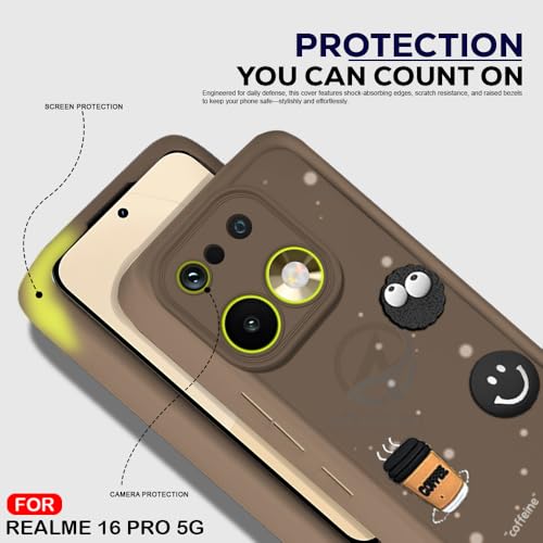 Image of AESTMO Back Case Cover for Realme 16 Pro 5G Cover | Cute Fun Cartoon 3D Ball | Coffee Silicone Case | Full Body Protection | Camera Protection Back Realme 16 Pro 5G (Brown)