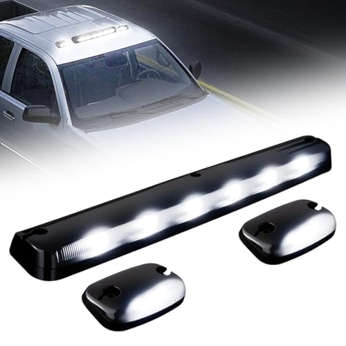 Raryloy Cab Lights for Chevy 2500HD, 3PC White Smoke Lens 12 LED Cab Marker Roof Running Top Lights Wire Pack for Silverado/GMC Sierra 1500 2500 2500HD 3500HD 2007-2013 Truck
