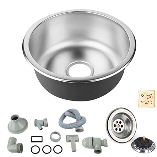Fregadero de cocina un seno,Fregadero Sobre Encimera, Fregadero Cubeta Redonda, Mueble de, Acero Inoxidable,41 * 41 * 20cm