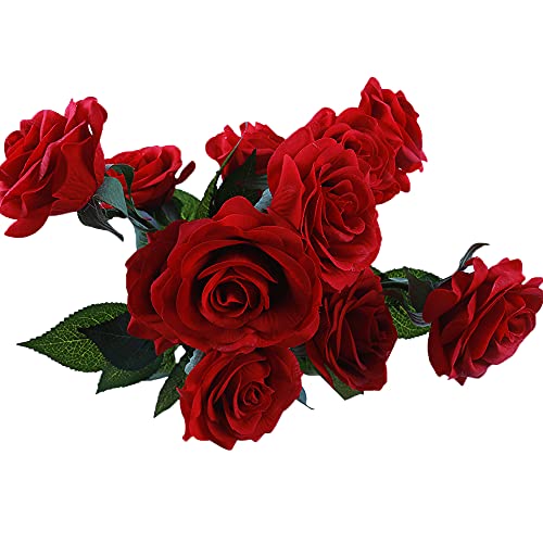 Ipopu 12 Pcs Red Roses Artificial Flowers For Decoration Fake Roses Real Touch Latex Roses Red Silk Roses Bouquet Floral Arrangements For Home Decor Wedding Bridal Bouquet Decorations (Dark Red) #TOP21