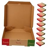 ANDRESLAD 10 Stück Pizzakartons aus Papier Stabile Faltbare Pizzaboxen Lebensmittelechte Aufbewahrungs Transportverpackung für Pizzalieferung Neutral Bedruckbar für Gastronomie und Takeaway