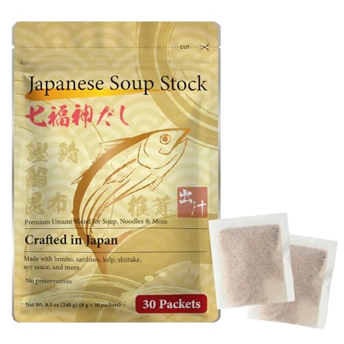 Japanese Dashi Soup Stock – Shichifukujin Dashi Packets (8g × 30 Packs) Made in Japan – Premium Umami Blend with Bonito, Rishiri Kombu & Shiitake – Ramen, Miso Soup, Udon & Hot Pot