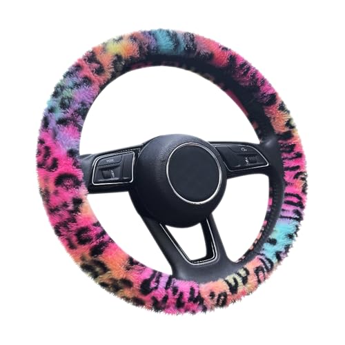 DAZZLUXE 1 Stück Leoparden-Punkt-Lenkradbezug Batik-Leoparden-Druck-Lenkradbezug Auto-Lenkerbezug Elastischer Lenkradbezug Plüsch-Lenkradbezug Winterwarmer Lenkradbezug