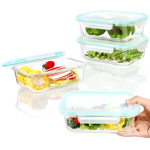 ERUIV Recipient en Verre,Boîtes Alimentaires Lot de 4x1040ML Anti-Odeur, sans BPA, pour Four,...