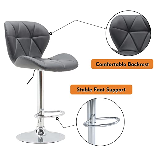 KIREINAKAWA Bar Stools Set of 2 Counter Height Brastool with Backrest and Footrest, PU Leather Adjustable Kitchen Stool for Bar,Kitchen Island,Dining and Counter, Sillas para Barra De Cocina, Gray - Image 3
