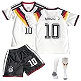 COQOYO Fussball Trikot Kinder Set, Heim Nummer 10 Fußballtrikot für Jungen und Mädchen von 6-7 Jahren, Atmungsaktives und Schnelltrocknendes Fußball-Trainingstrikot mit Kurzarm Shorts Socken, Weiß