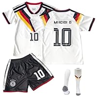 COQOYO Fussball Trikot Kinder Set, Heim Nummer 10 Fußballtrikot für Jungen und Mädchen von 8-9 Jahren, Atmungsaktives und Schnelltrocknendes Fußball-Trainingstrikot mit Kurzarm Shorts Socken, Weiß