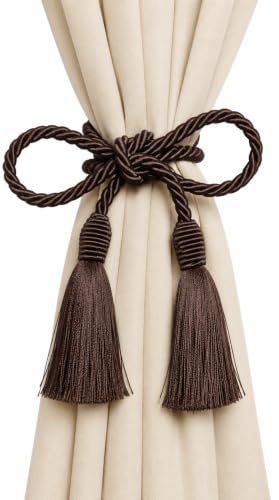 Image of 4 Pack Curtain Tiebacks Handmade Decorative Curtain Holdbacks Rope with Tassel - Brown