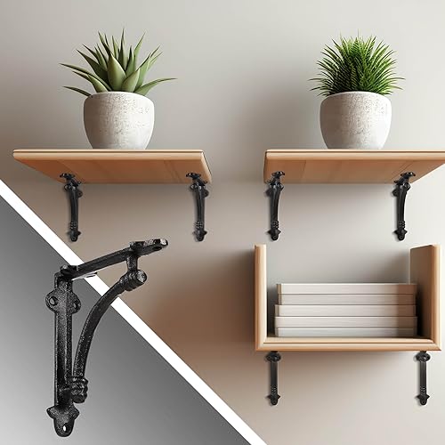 Gisafai GISAFAI- RUSTIC BLACK SHELF BRACKETS-45 10 Pcs Decorative Shelf Brackets 5.5 Inch Cast Iron Half Round Shelf Bracket Heavy Duty Black Farmhouse Wall Floating Metal Shelf Brackets thumb #5