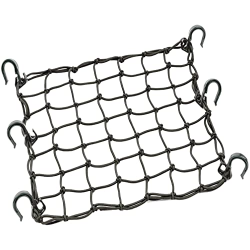 ZUOZE Small Cargo Net 15'x15' Stretches to 30'x30' with Thicken Hooks | Natural Latex Core, Tight 2”x2” Mesh Heavy Duty Bungee Net for Motorcycle Helmet, Bike, ATV, UTV, Luggage (Black, 1 Pack)