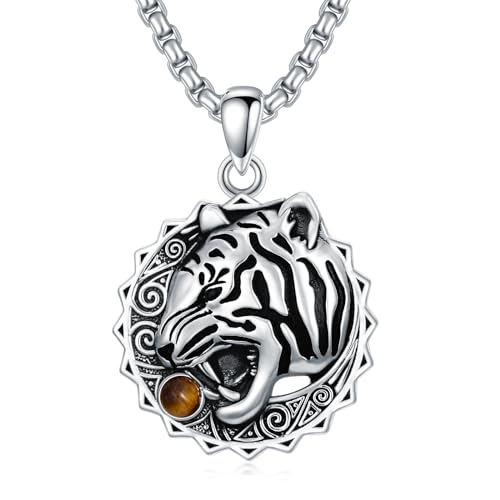MEIDERBO Tiger Necklace for Men 925 Sterling Silver Tiger Eye