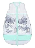 TupTam Baby Unisex Schlafsack Ärmellos Wattiert, Farbe: Bärchen Grau/Grün, Größe: 92-98