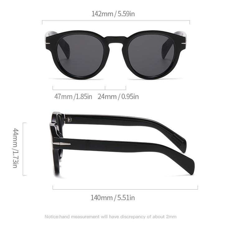 Lunettes de soleil rétro à monture ronde cloutée noire - 2