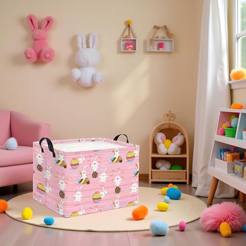 Image of Rectangular Easter Basket Easter Basket for Kids Baby Storage Basket Cute Toy Storage Bin Organizer Shelf Book Basket Easter Room Decor(Line Easter Egg)