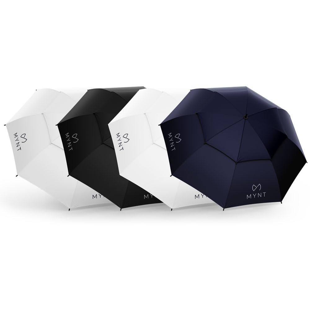 MYNT Pro Rain - Parapluie de golf automatique XXL (diamètre 150 cm) avec protection UV - Double baldaquin - Pour homme et femme - Fibre de verre - Résistant aux tempêtes - Grand