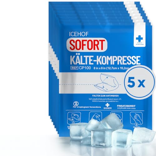 ICEHOF Cuscinetti refrigeranti da piegare, 5 compresse refrigeranti istantanee, 15,3 x 12,7 cm, confezione refrigerante monouso, per il viaggio, confezione refrigerante da piegare