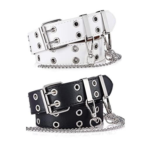 YATEICBC 2 Piezas Cinturón de Doble Ojal Cinturones de Cintura de Jeans Punk Vintage con Hebilla de Doble Punta de Cuero PU para Mujer Cover