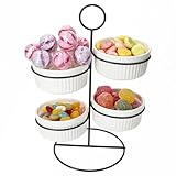 MamboCat Bianca 4er Set Schälchen mit Metallständer I 4X Porzellan Schalen weiß 120ml & schwarzer Halterung I Etagere ideal für Dips, Tapas, Soufflé, Antipasti, Snacks & Dessert