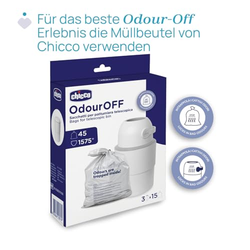 Chicco Windeleimer XL Geruchskontrolle, kompakte und platzsparende Windelentsorgung, fasst bis zu 45 Windeln, kein Nachfüllen nötig, normale Beutel verwenden, Grau