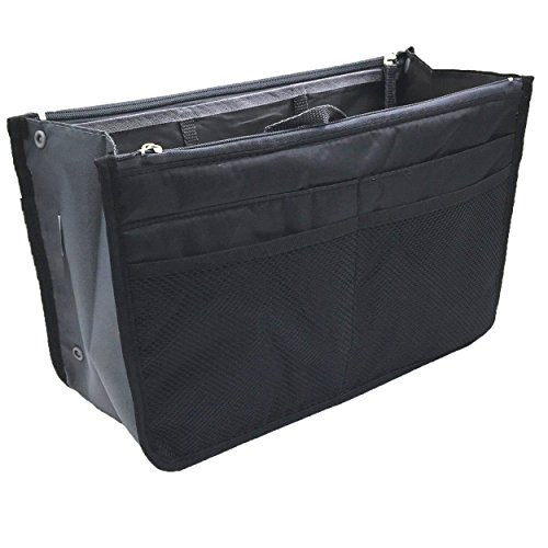Elaxor™ Portable & Expandable 13 Pocket Handbag Insert, Comestic Makeup Travel Handbag, Purse Organizer Insert Pockets, Diaper Bag Organizer Insert Pockets (Black)