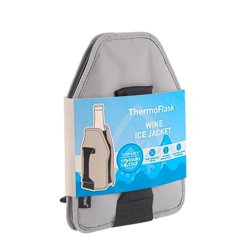 Image of ThermoFlask Wine Bottle Ice Jacket - Wine Bottle Holder with Adjustable Buckle & Strap - Temp-Lock Wine Carrier - Wine Carrier for Travel - Wine Accessory for Brunch, Christmas, Parties & More - Grey