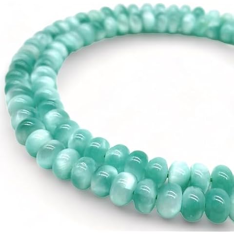ABCGEMS Rare Russian Green Moonstone Beads AKA Green Angelite - Two Tone Color Scheme with Gorgeous Flash (Adding a Dynamic & Iridescent Quality That is Truly Eye-Catching) Smooth Rondelle 8mm Cover