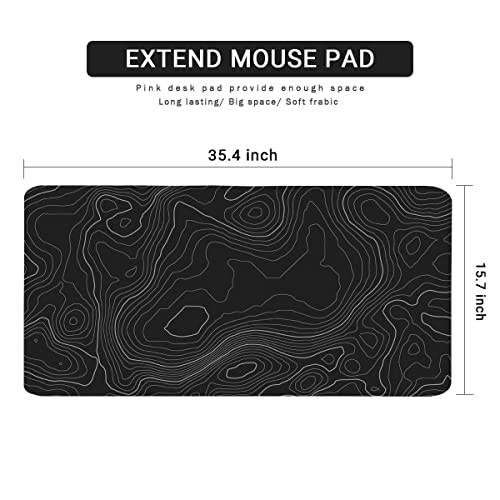 Image of Topographic Mouse Pad, Extended Gaming (35.4x15.7 in), Desk Mat Laptop Waterproof Decor Writing for Work, Game, Office, Home - Topographic Contour